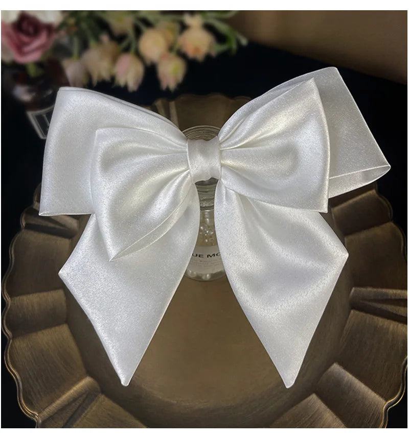 Elegant White Satin Bow Bridal Hair Clip