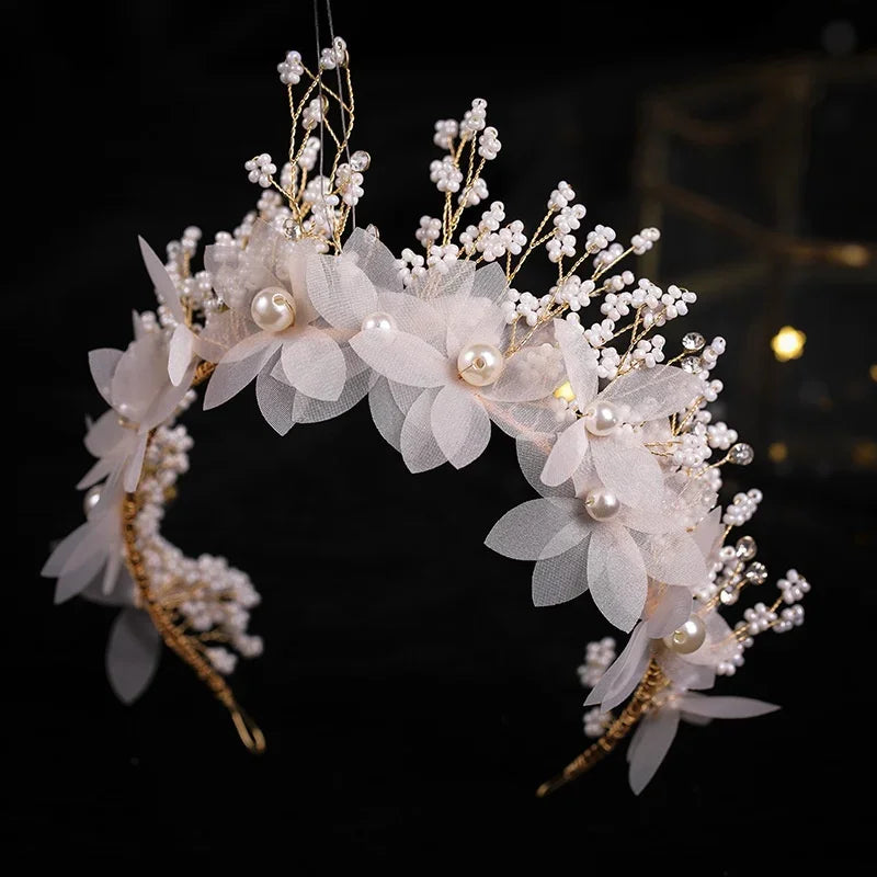 Flower Pearl Tiara Headband – Bridal & Party Accessory