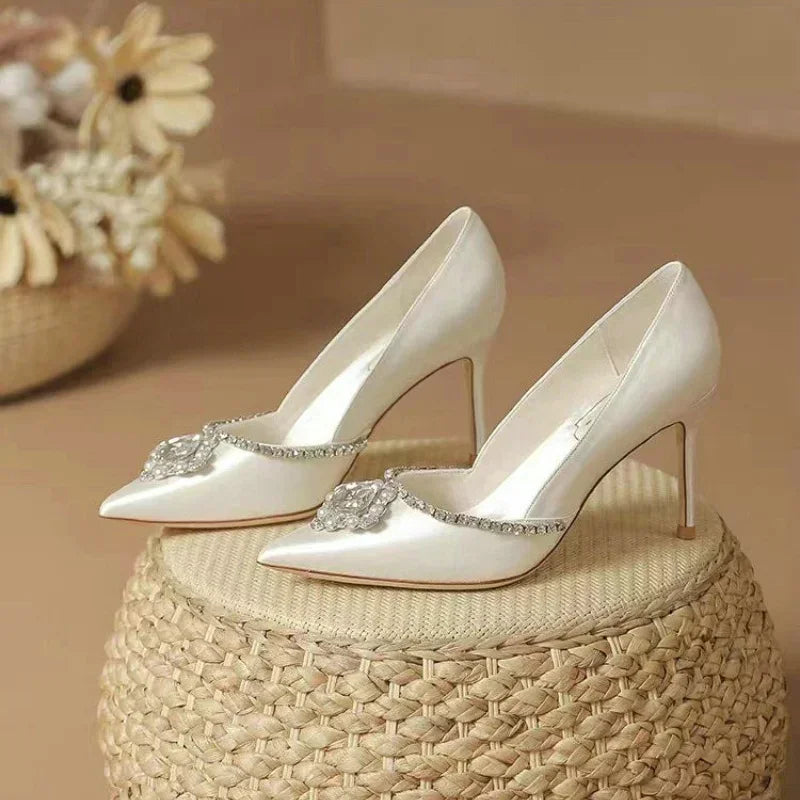 Elegant White Bridal Pumps – Rhinestone High Heels for Weddings & Bridesmaids