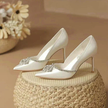 Elegant White Bridal Pumps – Rhinestone High Heels for Weddings & Bridesmaids