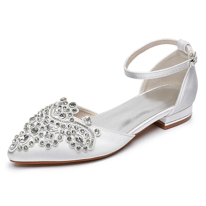 Elegant Bridal Wedding Shoes – Rhinestone Satin Flat High Heel Sandals