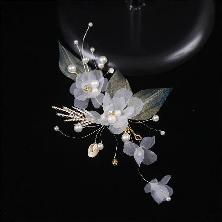 Metal Leaf & Pearl Crepe Bridal Hair Comb