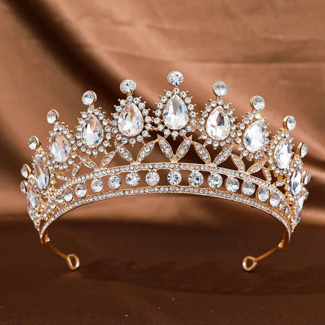 Golden Baroque Crystal Tiara – Rhinestone Bridal & Prom Crown Headband