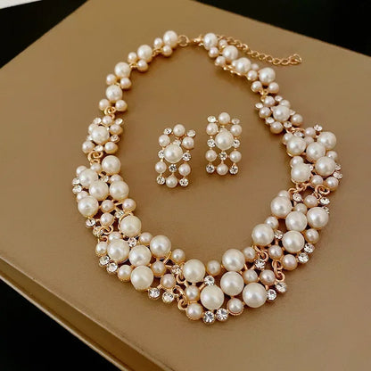 3-Piece Rhinestone Pearl Jewelry Set – Vintage Choker & Earrings