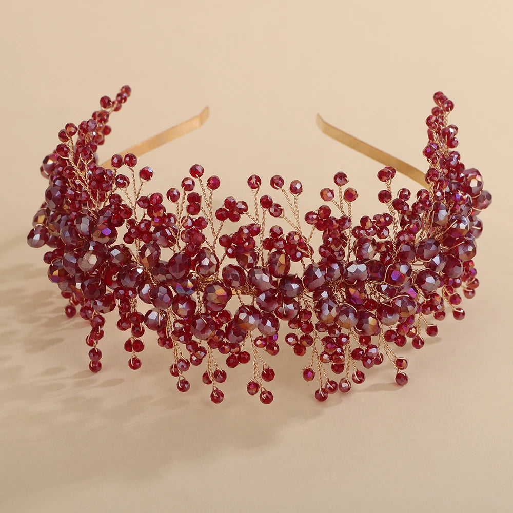 Red Crystal Bridal Crown – Elegant Wedding Headband & Hair Accessories