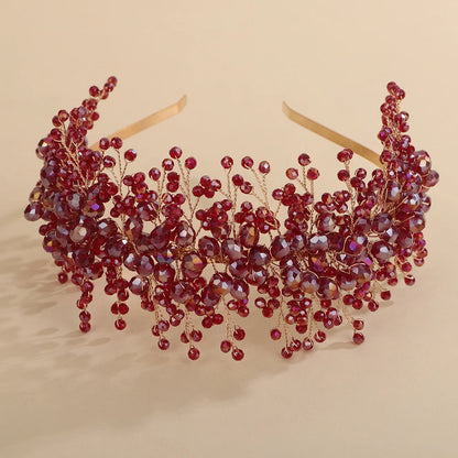 Red Crystal Bridal Crown – Elegant Wedding Headband & Hair Accessories