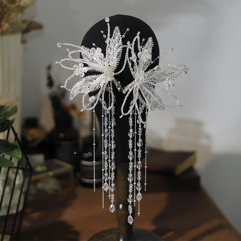 Mori Crystal Beaded Edge Clip Hair wear Ear Hang New Bridal Headdress wedding hair jewelry