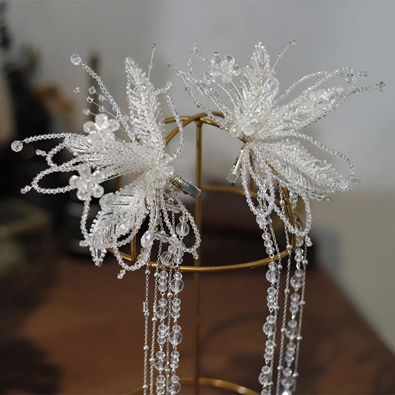 Mori Crystal Beaded Edge Clip Hair wear Ear Hang New Bridal Headdress wedding hair jewelry