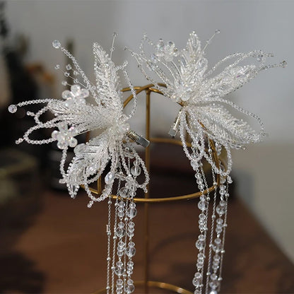 Mori Crystal Beaded Edge Clip Hair wear Ear Hang New Bridal Headdress wedding hair jewelry