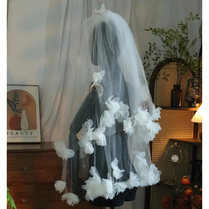 bride new fluffy veil silk yarn flower design headdress Mori simple dress photo accessories