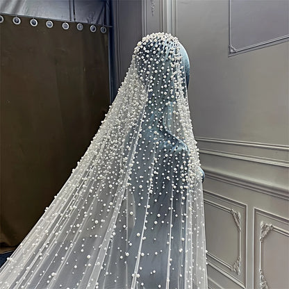 Luxury Beaded Bridal Veil – Extra Long 3M Royal Cathedral Wedding Veil with Comb