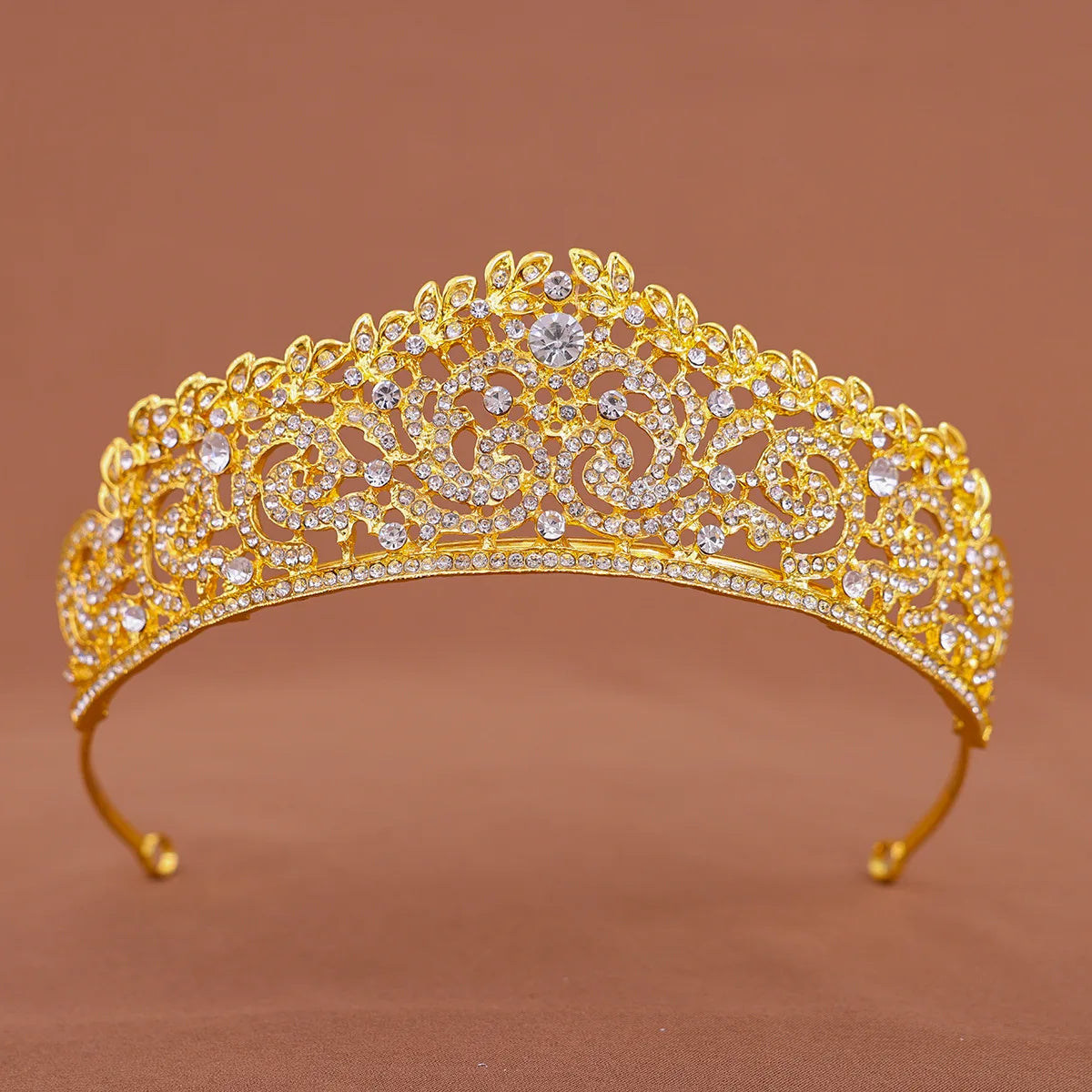 Golden Baroque Crystal Tiara – Rhinestone Bridal & Prom Crown Headband