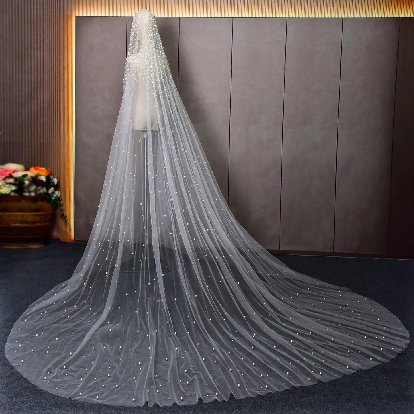 Luxury Beaded Bridal Veil – Extra Long 3M Royal Cathedral Wedding Veil with Comb