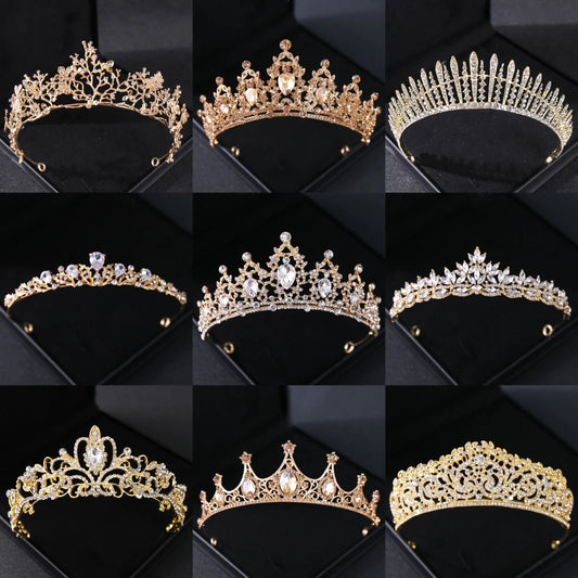 Gold Crystal Bridal Tiara – Rhinestone Wedding & Prom Crown