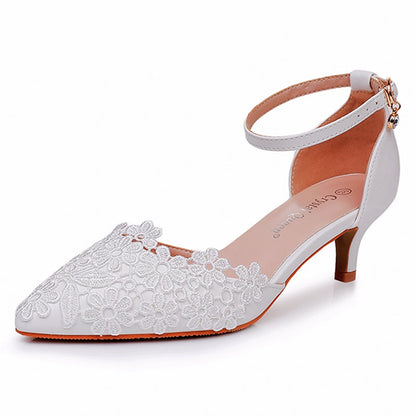 White Lace Wedding Shoes – 5CM Stiletto High Heel Elegant Party Pumps