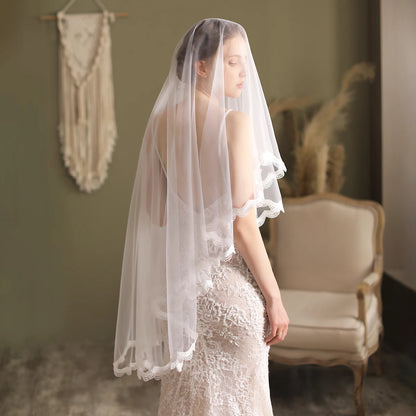 Canan Hollow Lace Bridal Veil – One-Layer Soft Tulle