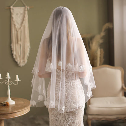 Canan Elegant Lace Floral Bridal Veil – Soft Tulle with Hair Comb