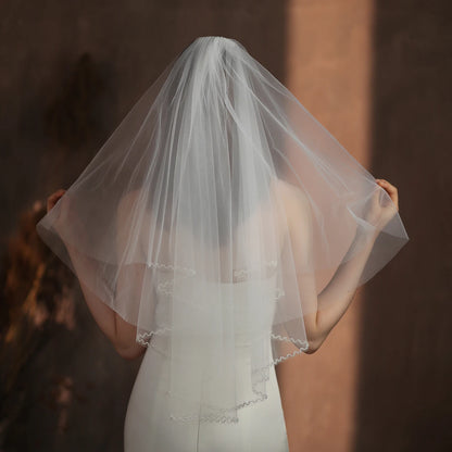 Canan Pearl Edge Bridal Veil – Two-Layer Semi-Transparent Tulle