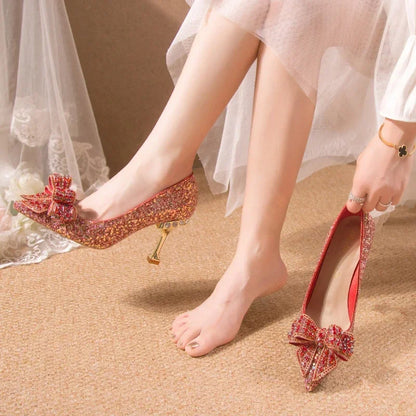 Women's Rhinestone Wedding Shoes – Luxury High Heels for Banquets & Events