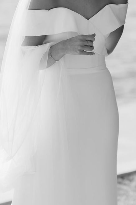 Minimalist Mermaid Wedding Dress with Off-the-Shoulder Sleeves and Sweet V-Neckline