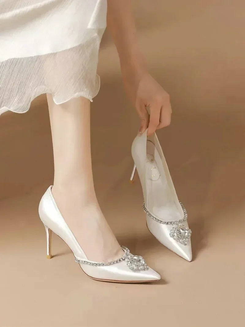 Elegant White Bridal Pumps – Rhinestone High Heels for Weddings & Bridesmaids