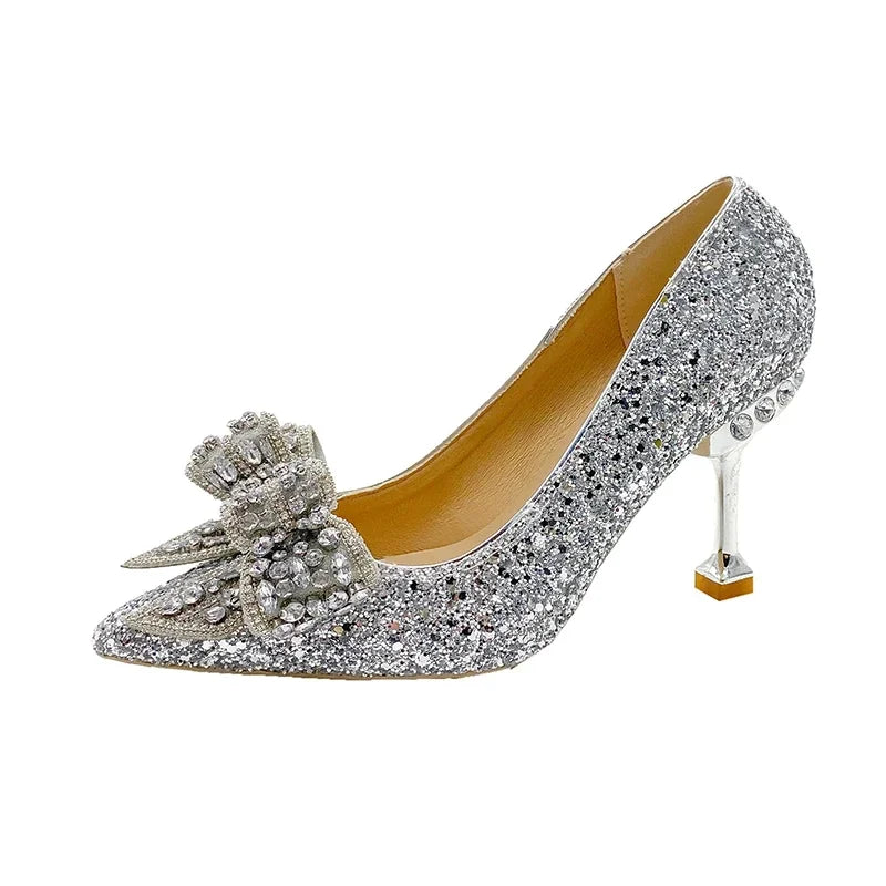 Women's Rhinestone Wedding Shoes – Luxury High Heels for Banquets & Events