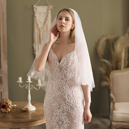 Canan Elegant Lace Floral Bridal Veil – Soft Tulle with Hair Comb