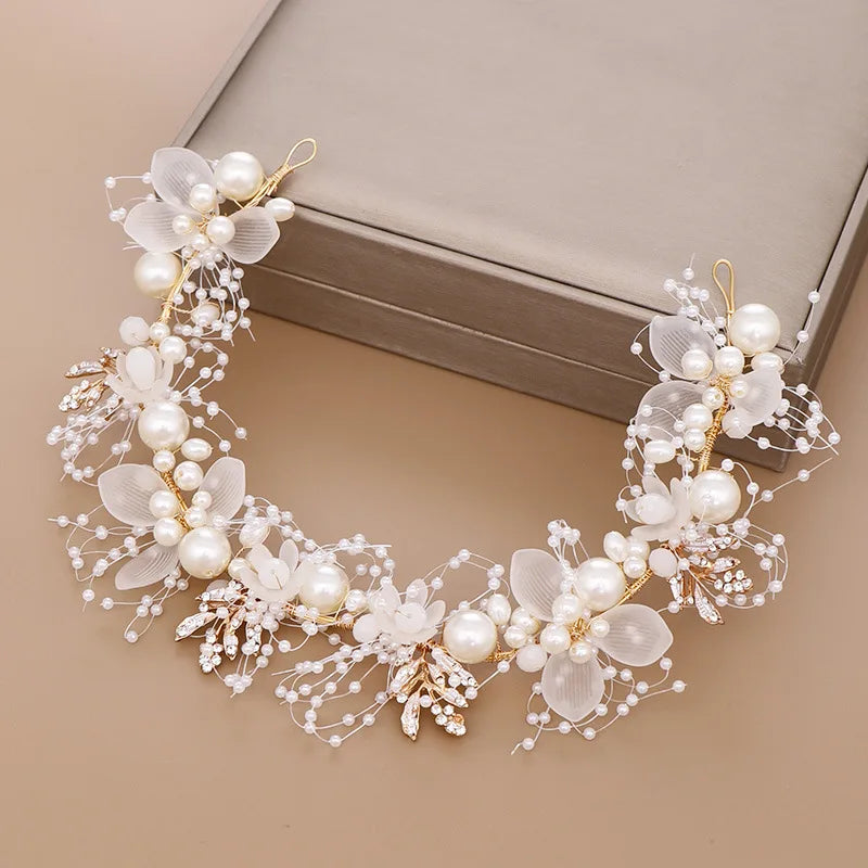 Pearl Flower Bridal Headband – Crystal Wedding Crown & Hair Jewelry