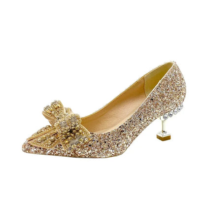 Women's Rhinestone Wedding Shoes – Luxury High Heels for Banquets & Events