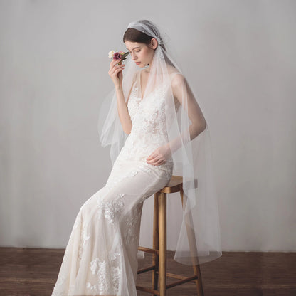 Canan Crystal Beaded Long Bridal Veil – Soft Tulle