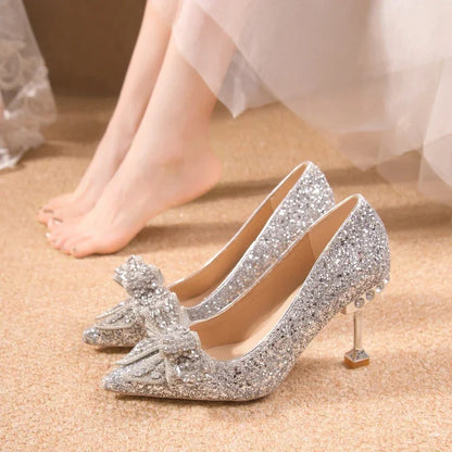 Women's Rhinestone Wedding Shoes – Luxury High Heels for Banquets & Events