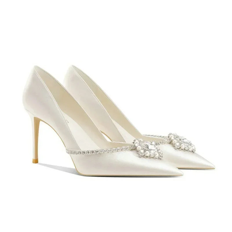 Elegant White Bridal Pumps – Rhinestone High Heels for Weddings & Bridesmaids