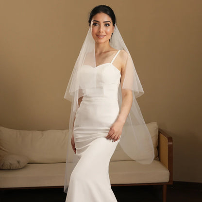 2-Tier Pearl Beaded Wedding Veil – Soft Tulle Bridal Accessory