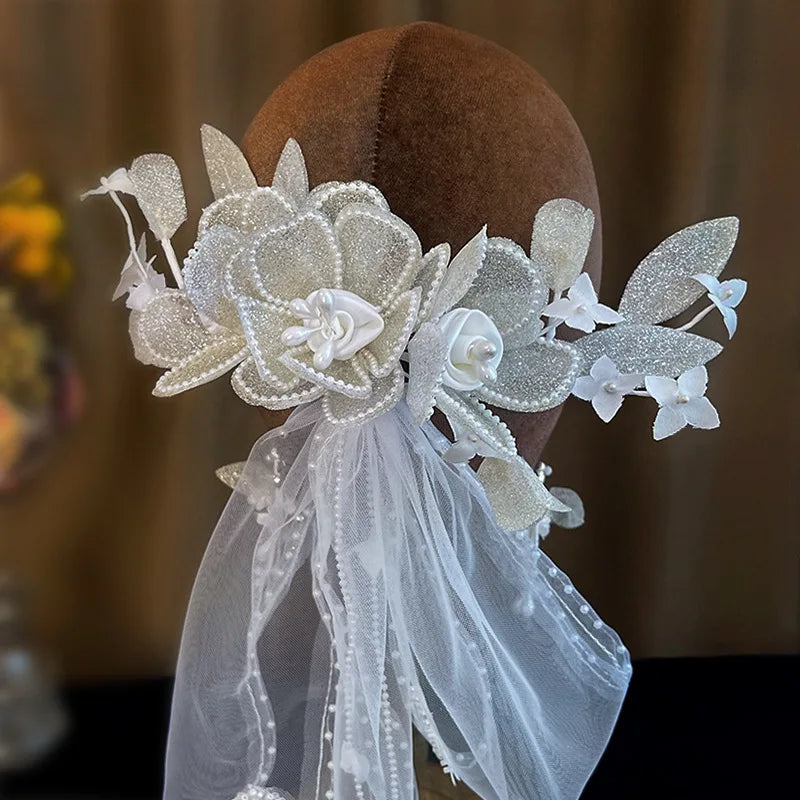 Bright Floral Wedding Veil Headpiece