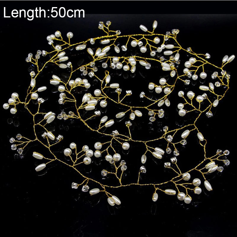 Crystal Pearl Bridal Tiara – 35cm Diamante Hair Vine & Wedding Accessories