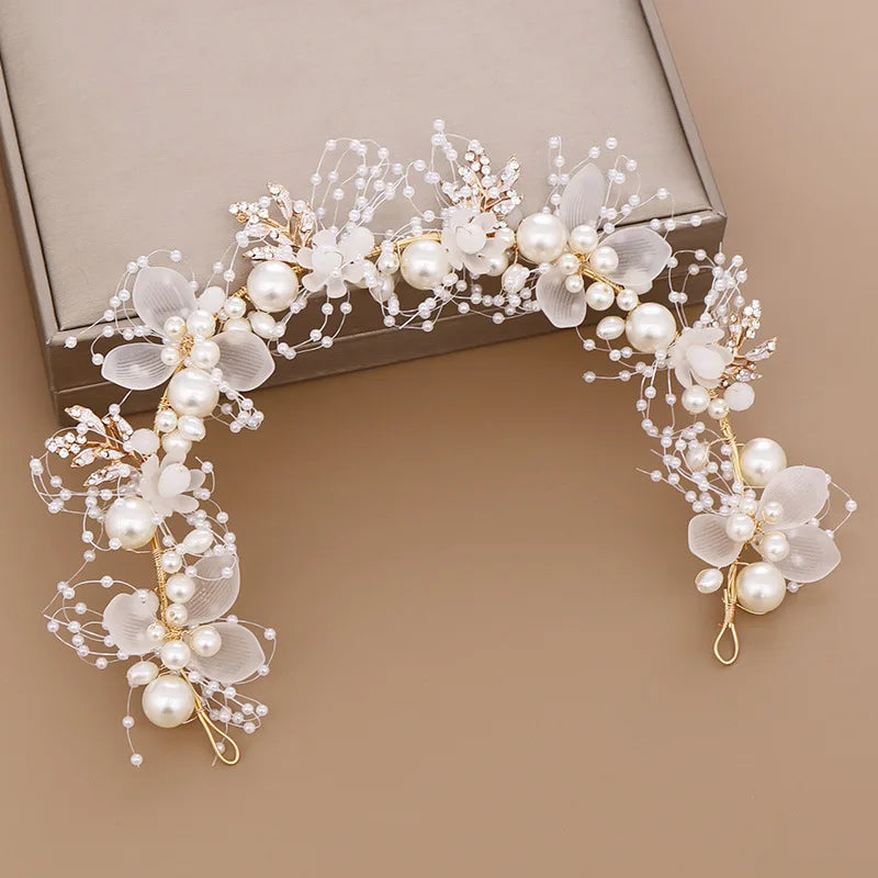 Pearl Flower Bridal Headband – Crystal Wedding Crown & Hair Jewelry