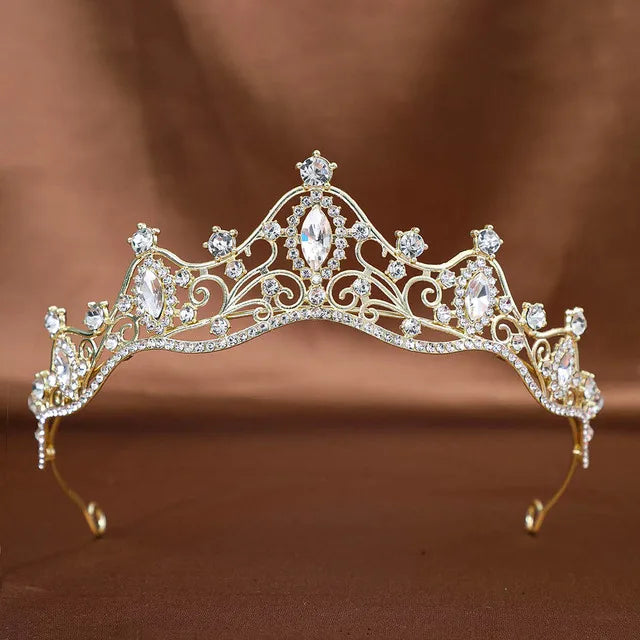 Golden Baroque Crystal Tiara – Rhinestone Bridal & Prom Crown Headband