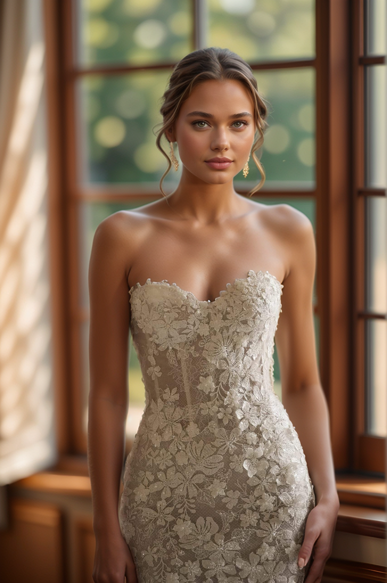 Elegant Strapless Floral Lace Mermaid Wedding Dress with Sheer Corset