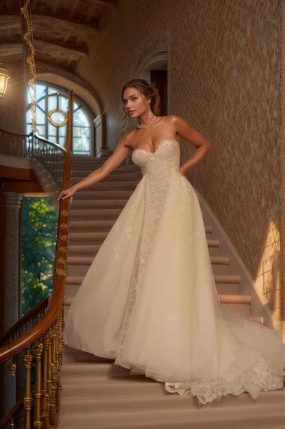 Elegant Sheer High-Neck Lace Mermaid Wedding Dress with Long Sleeves