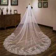 Luxurious Cathedral Wedding Veil with Floral Lace Embroidery