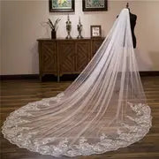 Luxurious Cathedral Wedding Veil with Floral Lace Embroidery