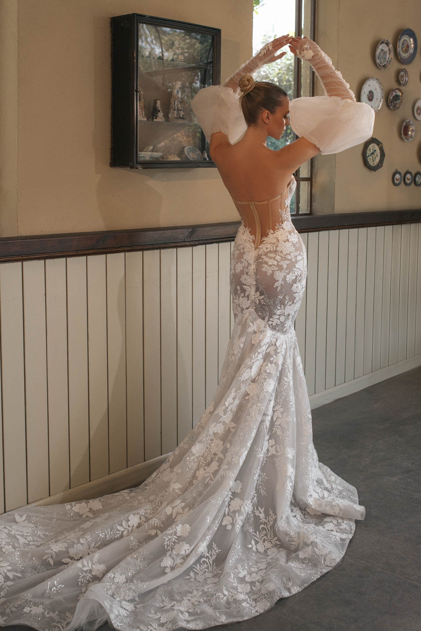Mermaid corset wedding dress, Sexy floral lace wedding dress