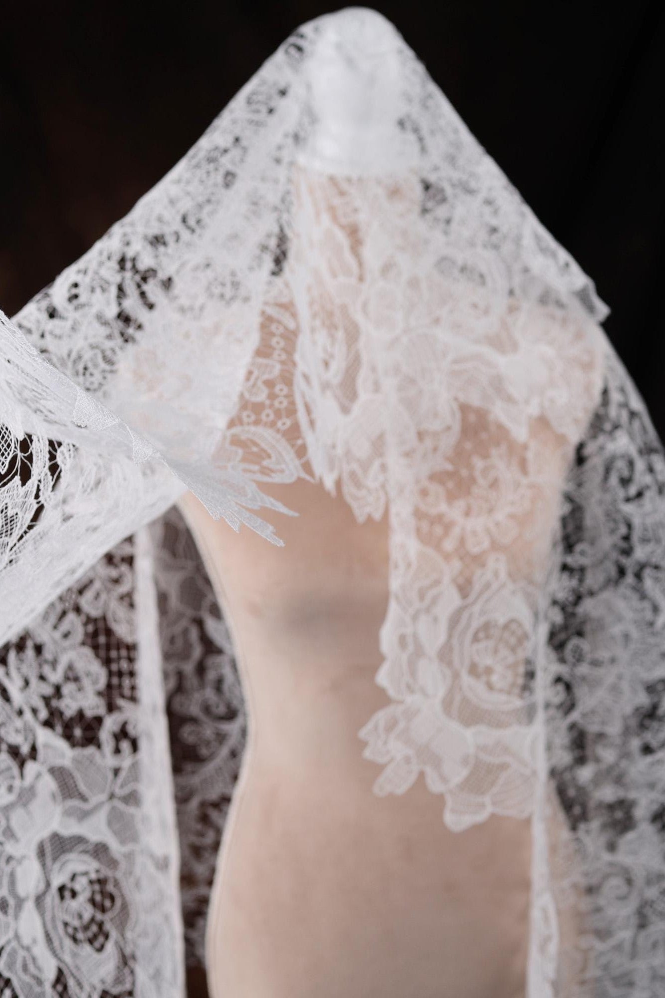 Vintage-Inspired Mantilla Wedding Veil with Intricate Lace