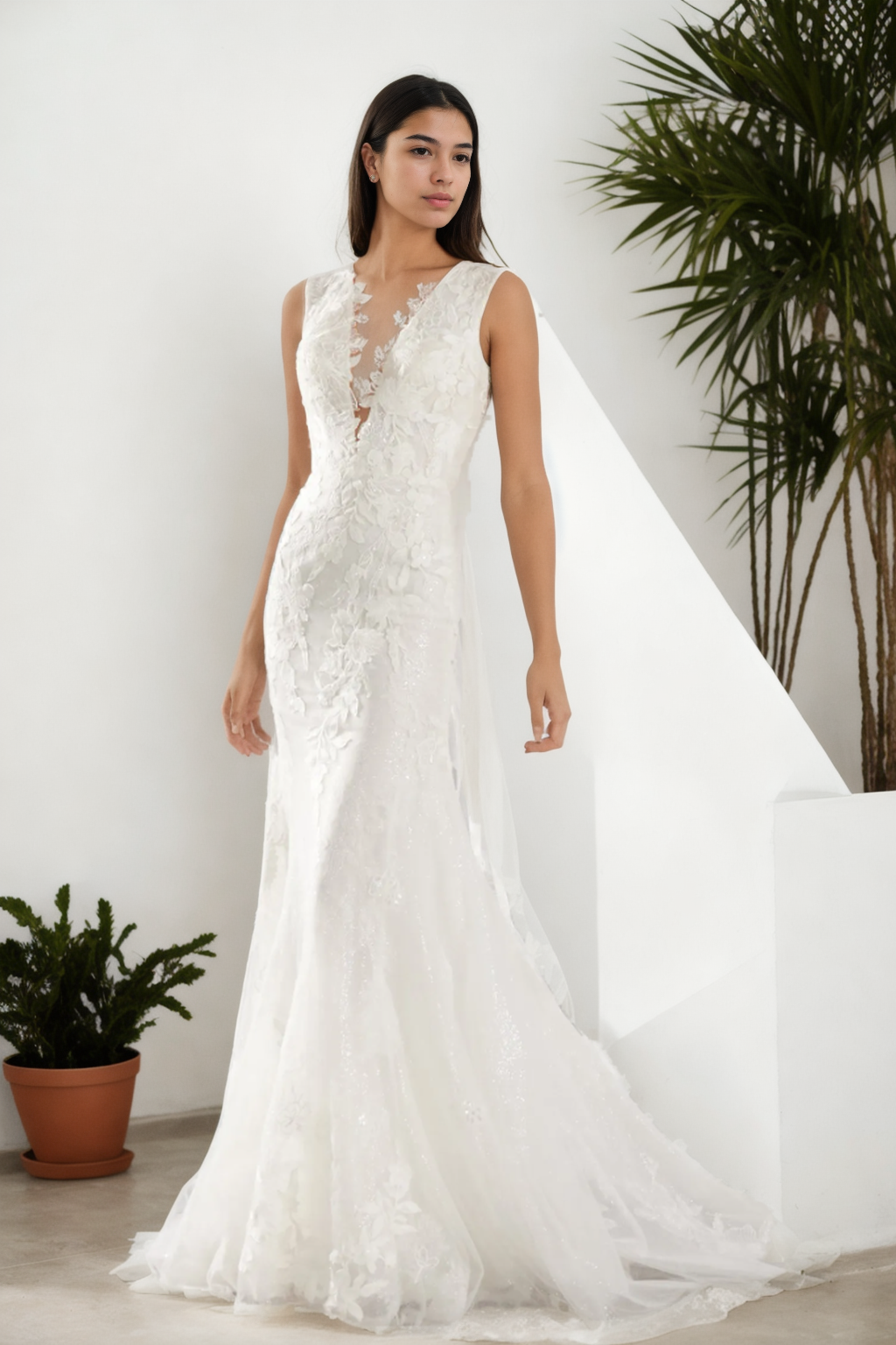 Handmade Sparkling A-Line Wedding Dress With Scoop Neckline, Crisscross Back, And Beaded Tulle Train