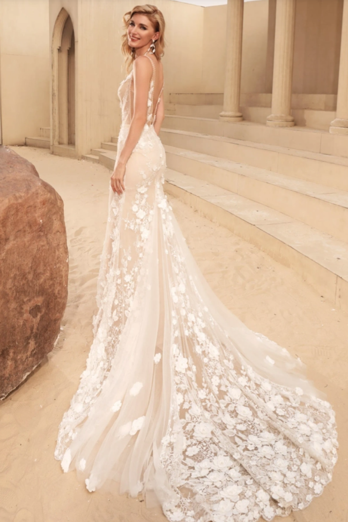 Sexy Mermaid wedding dress with delicate 3D floral lace