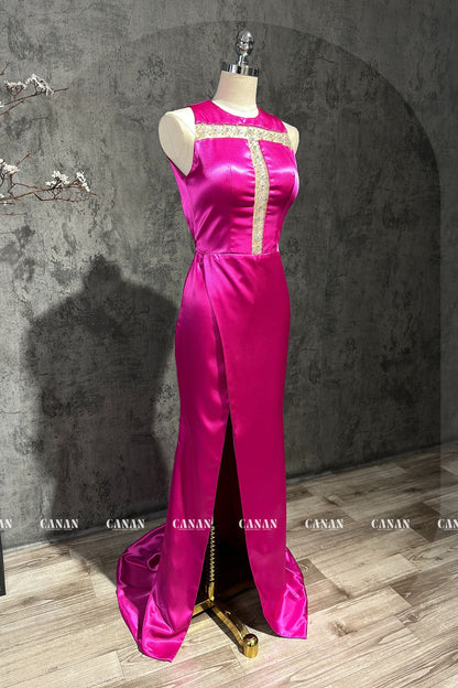 Mila - Luxurious Lotus Pink Evening Dress with Delicate Open Back