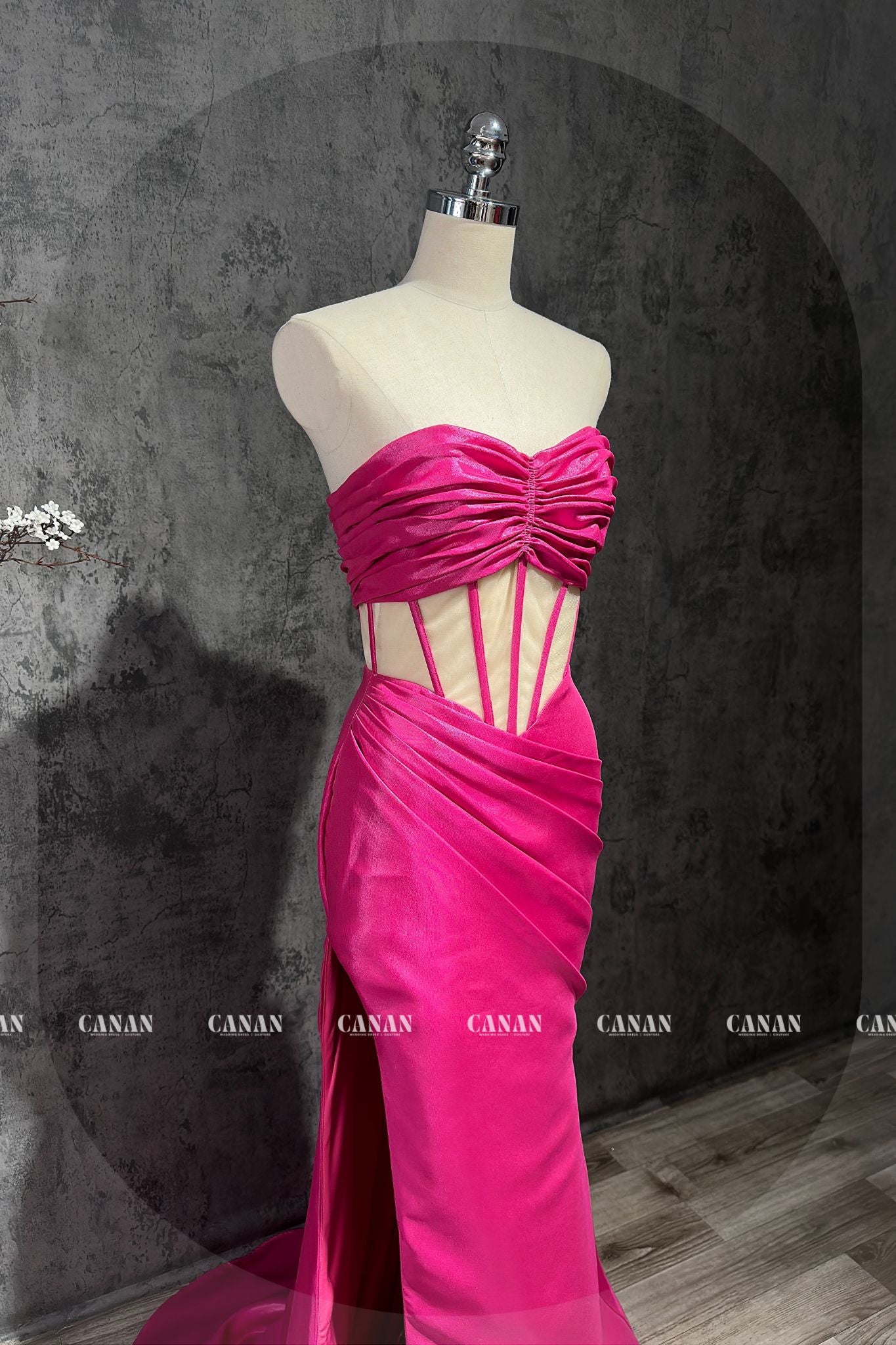 Alma - Lotus Pink Evening Dress with See-Through Corset