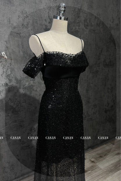 Rosa - Enigmatic Elegance: Mysterious Black Evening Dress