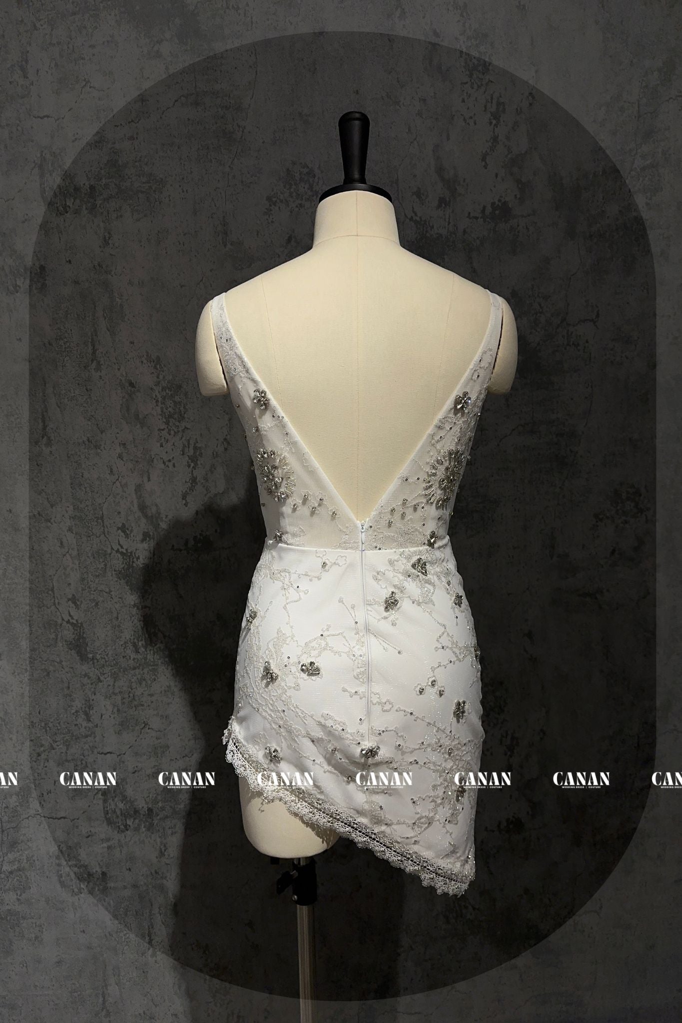Caily - Sparkling and sexy deep V-neck short wedding dress