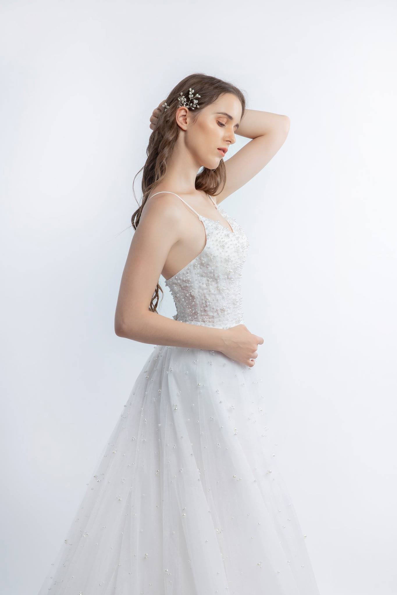 Princess A-line Wedding Dress, Shoulder Straps and Provocative Neckline Accent, Backless Beauty with Exquisite Handcrafted Tulle Embellishments